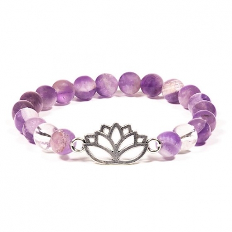 bracelet cristal de roche amethyste et fleur de vie 