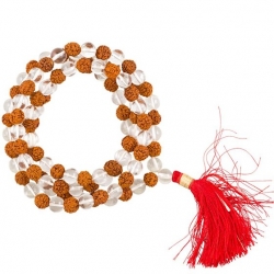 Bergkristall-Mala-Halskette mit Rudraksha-Samen 108 Perlen