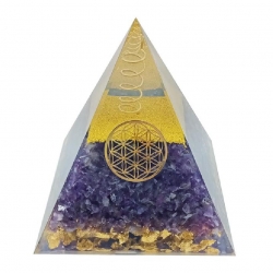 Pyramide Orgonite - Améthyste et Fleur de Vie